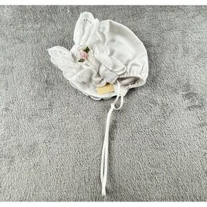 Vintage Baby Bonnet 0-6 Months Eyelet Rosette Lace USA Made Prairie Coquette NWT